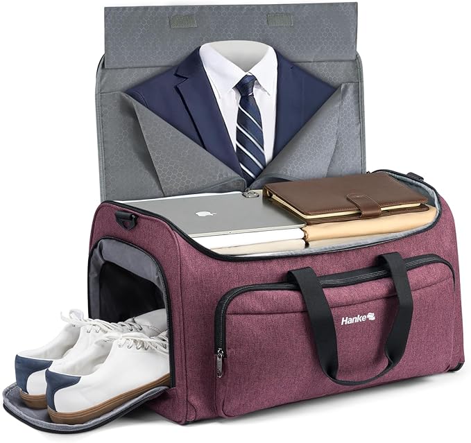Hanke Carry on Garment Bags for Travel,Convertible Duffle Bag Luggage Bag Weekend Bag with Shoe Compartment,2 in 1 Hanging Suitcase Suit Bag for Men Women,Purple