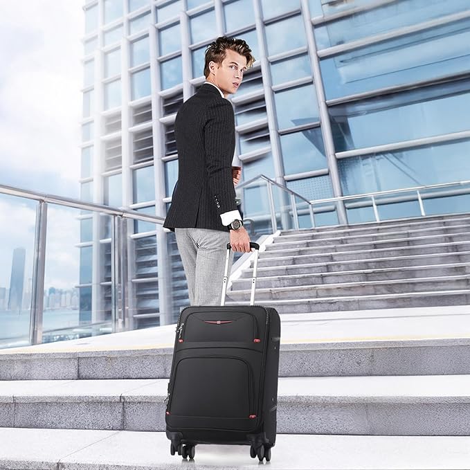 Softside Expandable Luggage with 4 Spinner Wheels, Durable Carry-On Luggage Suicase (Gray, 21-Inch)