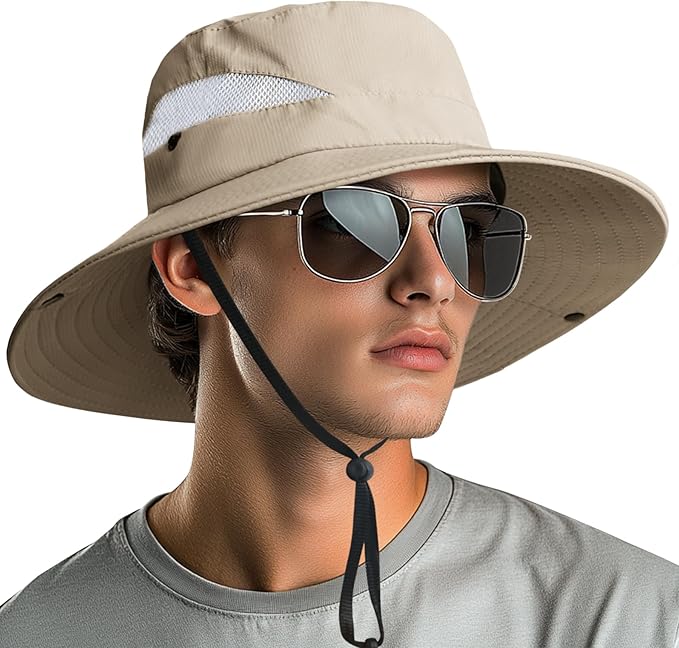 NPQQUAN Ponytail Sun Bucket Hats for Women Men Wide Brim UPF 50+ Fishing & Beach Hats