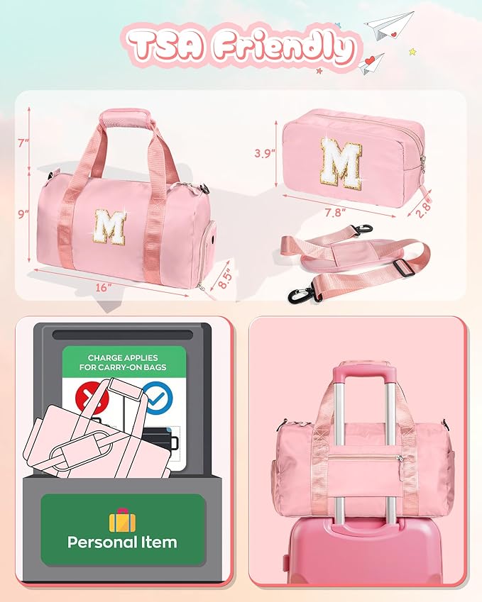 Graduation Gifts for Girls-Girl Gym Bag with Shoe Compartment, Kid Personalized Weekender Overnight Bags, Initial Travel Tote with Makeup Pouch, Gift Ideas for Niece Sister (Letter O)