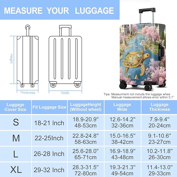 Turtle Luggage Cover Washable Suitcase Protector Anti-Scratch,Stretchable Fit for 20-34Inch Luggage Durable Travel Bag Cover with Zipper Closure (M(24-26inch suitcase))