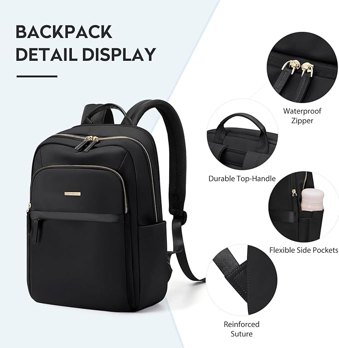 Hiking Travel Backpack for Women Casual Business Weekender Multilayer Laptop Bag,16 Inch,Black