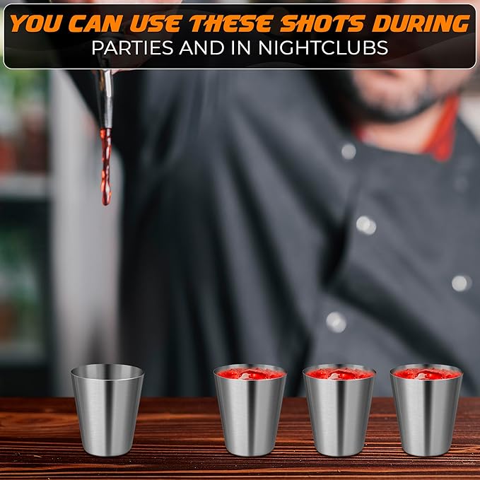 VIKROM 15 Pcs Stainless Steel Shot Glasses - 30ml (1oz) Tiny Metal Shot Glasses, Lightweight and Easy to Store, Durable Metal Shots for Parties, Easy to Clean, Good for Hiking, Travels, and Picnics