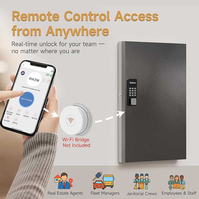 96 Key Lock Box Wall Mount, Key Cabinet Organizer use One Time Password,Fixed Code/Bluetooth Unlock, Security Lockbox for Valets, Hotels, Car, Offfice Key Management & Storage