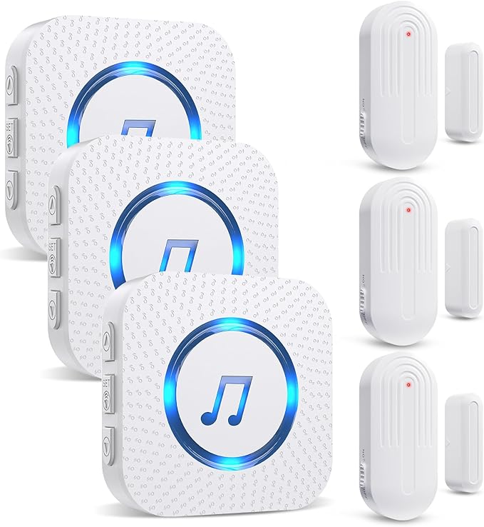 SanJie Door Chime, Door Open Contact Sensor Alarm with 500 FT Range,55 Chimes 5 Adjustable Volume for Business/Store/Home/Office When Entering 3 Sensors + 1 Receiver