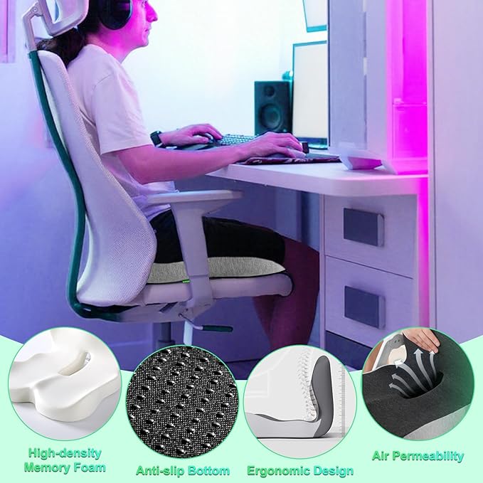Buttocks Cushion for Office Chair Memory Foam Seat Pad for Butt Support Tailbone Relief Ergonomic Chair Cushion for Home Car Travel or Work (Classic Black)