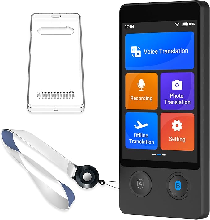 Translator Device W12S Support 144 Languages and Accents 98% High Accuracy Rapid Two Way Translation in 1s with Protective Case and Lanyard W12S Black