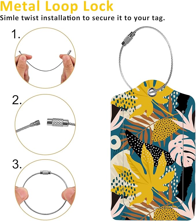 2 Pack Tropical Flowers Luggage Tag for Suitcases Artistic Palm Leaves PU Leather Bag Travel Suitcase ID Identifier Baggage Tags for Women Men Travel