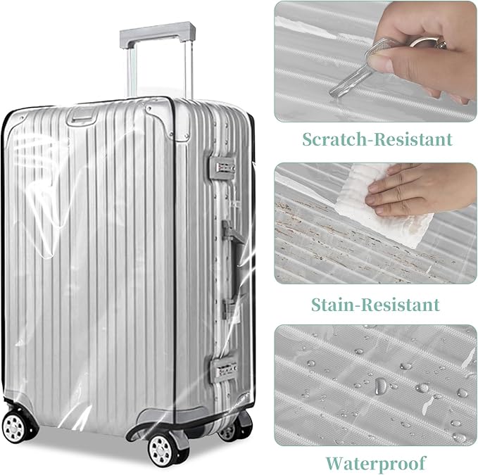 Clear PVC Luggage Cover, Waterproof Dustproof Anti-Scratch Suitcase Protector, Fits Wheeled Suitcases 18" 22" 24" 26" 28" 30" - Thicken Baggage Cover Case（18"）