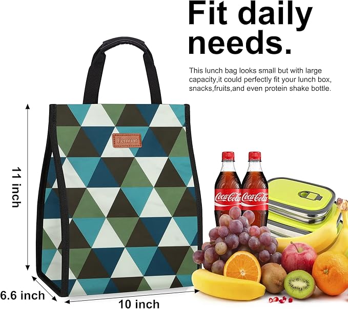Lunch Bags for Women Insulated Reusable Lunch Tote with Internal Pocket, Lunch Tote bag for Work（Triangle）