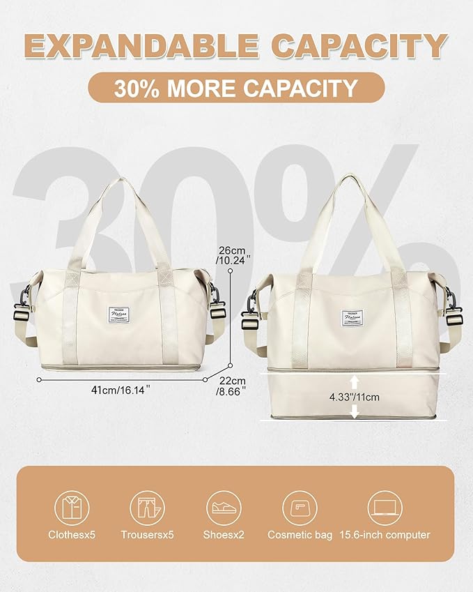 Travel Duffel Bag, Sports Tote Gym Bag, Shoulder Weekender Overnight Bag for Women