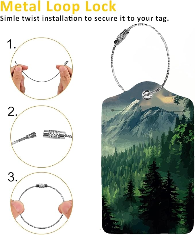 Foggy Mountains Landscape 2-Pack Luggage Tags for Suitcases,Leather Baggage Tag with Loop, Tags Private Name ID Labels for Women Girl Men Boys Travel Baggage Suitcase