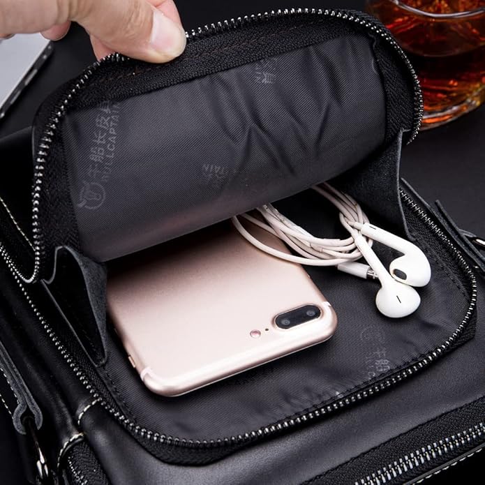 KPYWZER Genuine Leather Shoulder Bag Small Men Messenger Pack Handbag Sling Crossbody Bag Man Purse for Business
