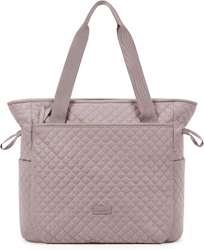 BAGSMART 25L Quilted Tote Bag Large Shoulder Bag with Top Handle for Women, Machine Washable Work Travel Handbag