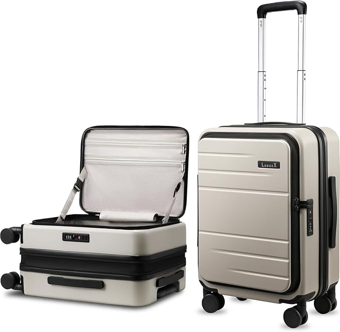 Carry On Luggage Top Opening, FLT Expandable Polycarbonate Hard Shell Suitcase with Wheels (FLO-Lite, Beige, 20 Inch, 38L-43L)
