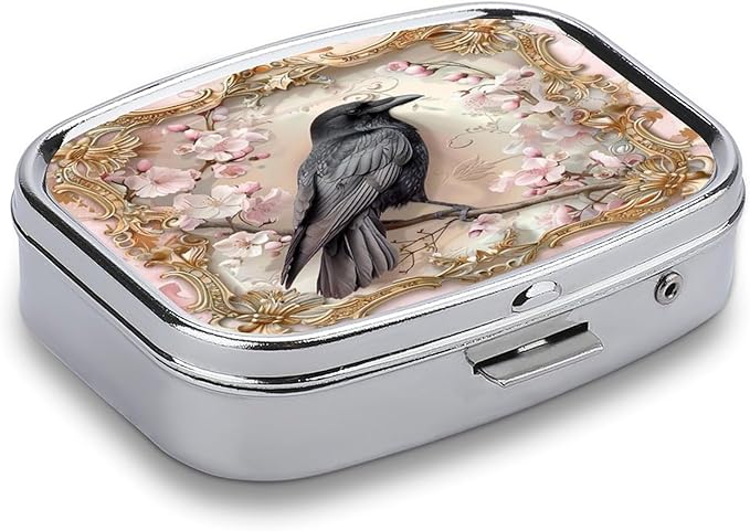 Metal 2 Compartment Pill Organizer Travel Friendly Portable Compact Pill Box Cute Pill Case to Hold Vitamins,Fish Oil,Supplements,Meds,Tablet for Purse,Pocket. (The Bird)