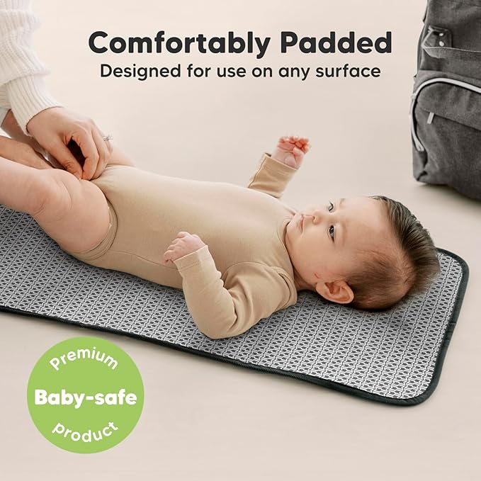 KeaBabies Portable Diaper Changing Pad, Easy Wipe Clean - Foldable Waterproof Baby Changing Mat for Diaper Bag, Compact, Lightweight, 25x13 Baby Changer Travel Essential, Machine Washable (Black Geo)