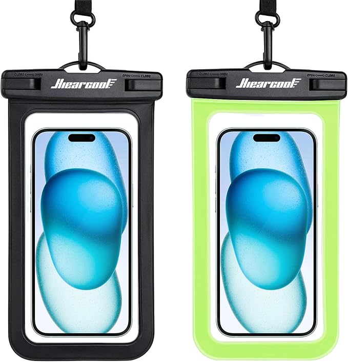 Hiearcool Waterproof Phone Pouch,Waterproof Phone Case for iPhone 16 15 14 13 Pro Max Plus up to 8.3",IPX8 Cellphone Dry Bag for Beach Cruise Travel Black&Olive Green-2Pack