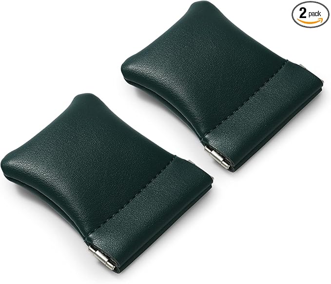 2 Pack PU Leather Slim Engagement Wedding Ring Pouch Leather Jewelry Pouch Christmas,Wedding Party Favor Gift Bag(Dark Green)