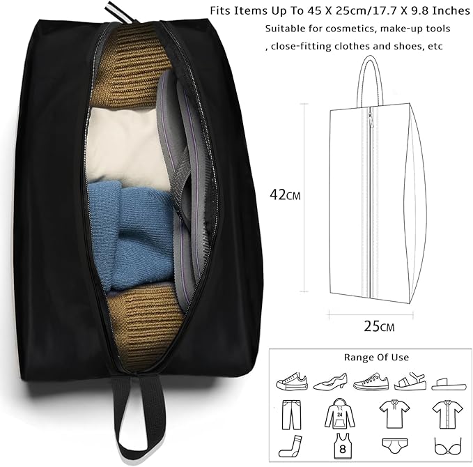 Shoe Bag Odor-Absorbing Water-Resistant, Travel Friendly Golf Shoe Bag with Zipper for Sports Ideal for Gym,Spikes,Golf,Tennis,Baseball(Black, 1-Pack)