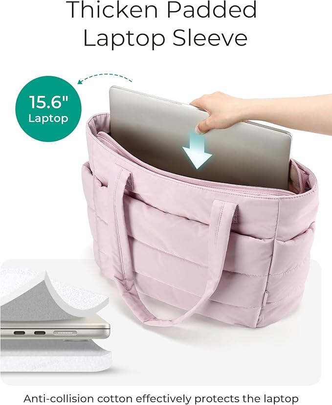 BAGSMART Tote Bag for Women, Lightweight Puffy Tote Bag with Compartments Shoulder Bag Handbag for Travel, Work, Gym,