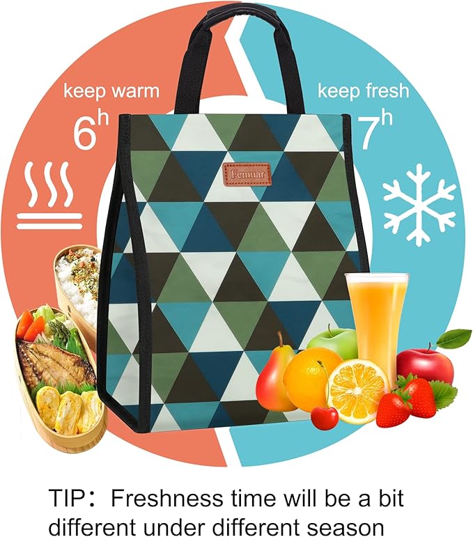 Lunch Bags for Women Insulated Reusable Lunch Tote with Internal Pocket, Lunch Tote bag for Work（Triangle）
