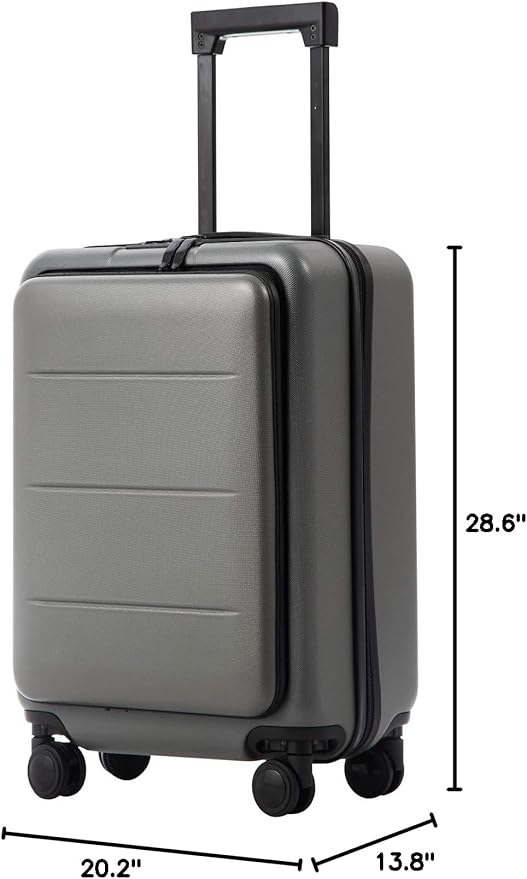 COOLIFE Luggage Suitcase Piece Carry On ABS+PC Spinner Trolley with pocket Compartmnet(Titanium gray, 20in(carry on))
