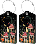2 Pack Luggage Tag for Suitcase, Cute Unique Leather Bag Tags Identifiers Privacy Cover ID Label with Durable Steel Loop for Women Men Kids Girls Travel, Mushroom House