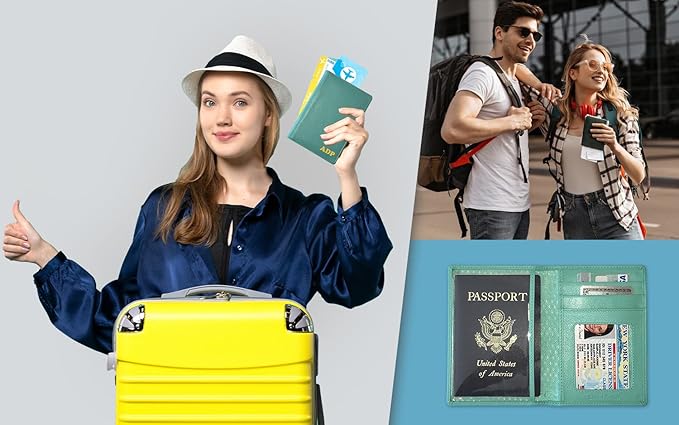 Personalized Monogrammed Turquoise Leather RFID Passport Wallet