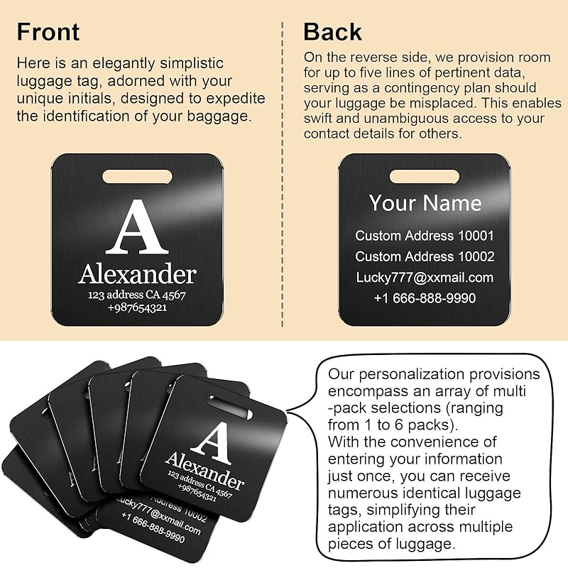 Customized Stainless Steel Luggage Tags: Personalize Your Suitcases, Backpacks, and Bags with Your Text - Custom Initial Text Name ID,Number