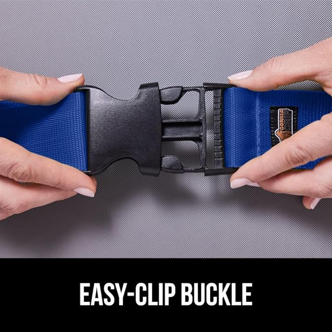 GORILLA GRIP Heavy Duty 4 Pack Adjustable Luggage Straps for Suitcases, Easy to Identify Travel Belt Connector Holds Suitcase Together, Extends Life of Bag, Strap Connects Two Bags, Accessories Blue