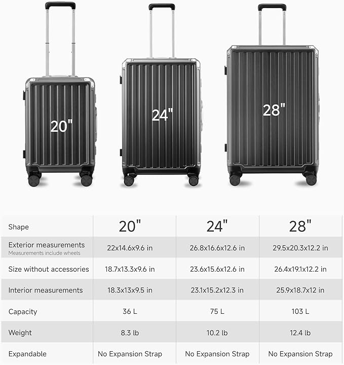 LUGGEX Carry On Luggage with Spinner Wheels, 20 Inch Aluminum Frame Zipperless Polycarbonate Hard Shell Suitcase, Silver