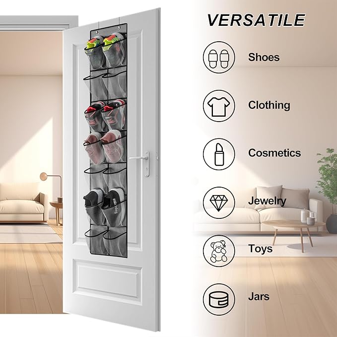 Over The Door Shoe Organizer, 14 Large Mesh Pockets Hanging Shoe Rack for Closet Organizers and Storage, Gray, 2-pack (gray)
