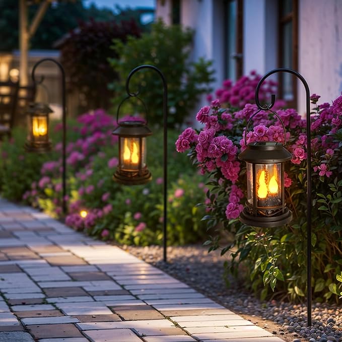 Beautyard Outdoor Solar Candles Lights Flickering Decorative Lantern Stake Lighting for Garden, Backyard, Lawn, Pathway, Patio Accessories and Decor ( Small 6 Pack , Black )…