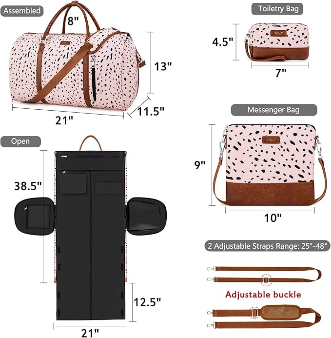 Convertible Garment Duffel Bag for Travel - Carry On Garment Bags With Toiletry Bag Large Weekender Bag for Men Women 2 in 1 Hanging Suitcase Suit Travel Duffel Overnight Bags 4pcs Set