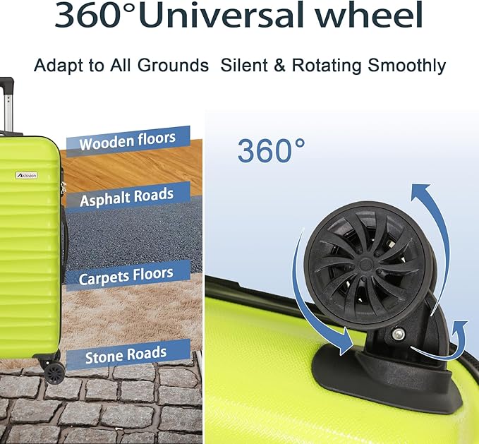 Luggage Set 3 Pieces (20/24/28) -Suitcase Set - Carry on Luggage with Wheels - Check-in Luggage - PC + ABS Durable Suitcase Rotating Silent Wheels Hardside Luggage with Spinner Wheels,5pcs (Lime)