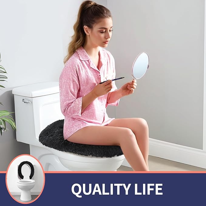 Microfiber Elongated Toilet Seat Cover 19.5"x 15" Machine Washable Solid Toilet Lid Cover Adjustable Rubber Backing Fits Most 18-19.5" L x 14-16" W Elongated Toilet Seat