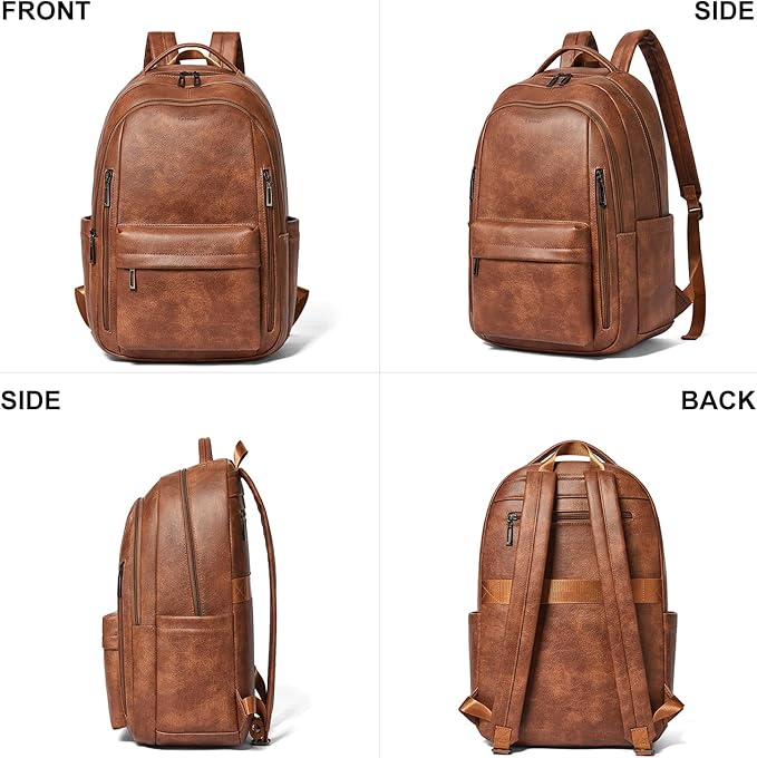 30L Business Laptop Backpack for Women Men, Travel Work Backpack Purse Faux Leather College Bookbag fits 15.6" Laptop - Brown