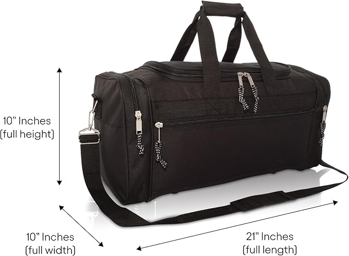 DALIX 21" Blank Sports Duffle Bag Gym Bag Travel Duffel Adjustable Strap in Black