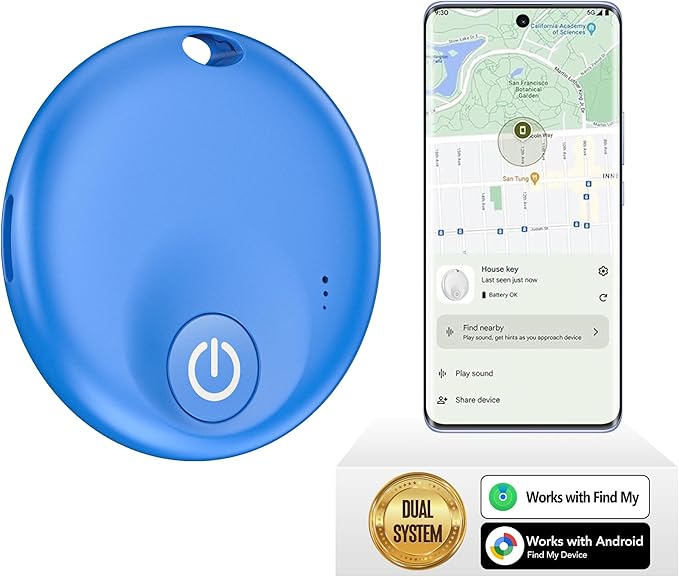 FindTag Duo - Dual System Tracker for iOS or Android, Bluetooth Tracking Tag/Key Finder/Luggage Tracker/Item Locator, Compatible with iOS Find My or Google Find Hub App (Bule)