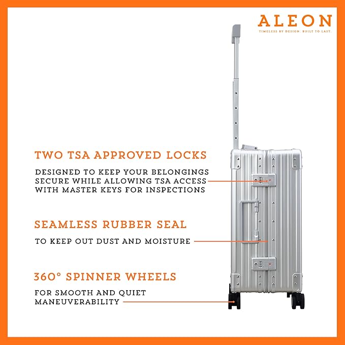 All Aluminum Lightweight Carry-On Luggage - Hardside Carry-On Suitcase, TSA Approved, Hard Shell Suitcase for Travel, Airline Approved 21 Inch Hard Spinner Wheels Luggage (Platinum)
