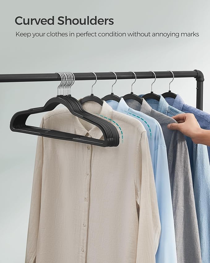 SONGMICS Clothes Hangers, Pack of 50 Plastic Coat Hangers, Space-Saving, Black UCRP50B