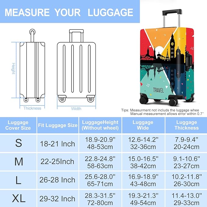 Luggage Cover Washable Suitcase Protector Anti-Scratch,Stretchable Fit for 20-34Inch Luggage Durable Travel Bag Cover with Zipper Closure (Travel-2, XL(fits 32-34Inch suitcase))