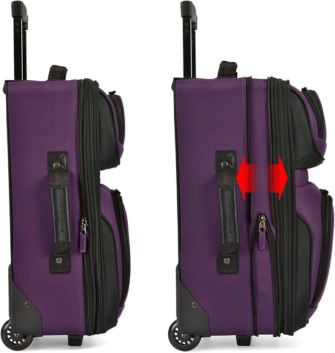 U.S. Traveler Lightweight Rolling 20" Carry On Luggage Softside Suitcase, Purple, 2 Wheel Single
