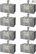 BALEINE 8-Pack Oversized Moving Bags with Reinforced Handles, Heavy-Duty Storage Tote for Clothes, Moving Supplies (Grey with Window, 8 Pack)