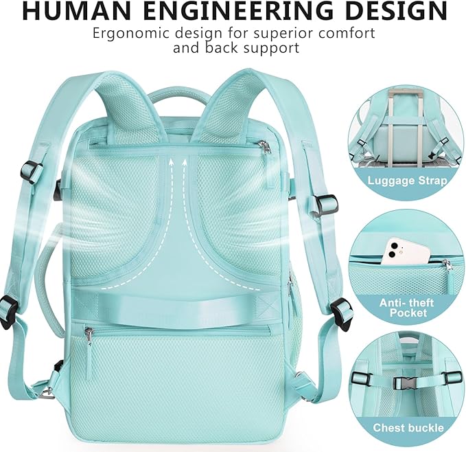 Travel Backpack for Women, Large Carry On Backpack for Travel, Waterproof Backpack Personal Item, Backpack for Women, laptop backpack 17.3 inch, College Bag Casual Daypack, Mint Green