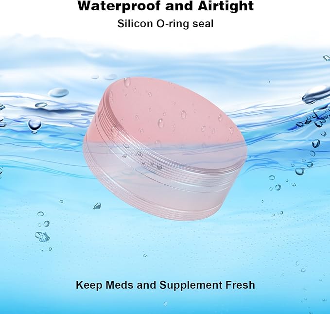 Metal Travel Pill Box 3 Compartment - Small Waterproof Pill Container Portable Daily Pill Case Pink Pocket Purse Medicine Organizer Holder for Medication Vitamins Fish Oils