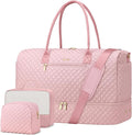 Travel Duffle Bag for Women Weekender Overnight Bag with Shoe Compartment with Gym with Wet Pocket for Labor and Delivery 3 Pcs Set Pink
