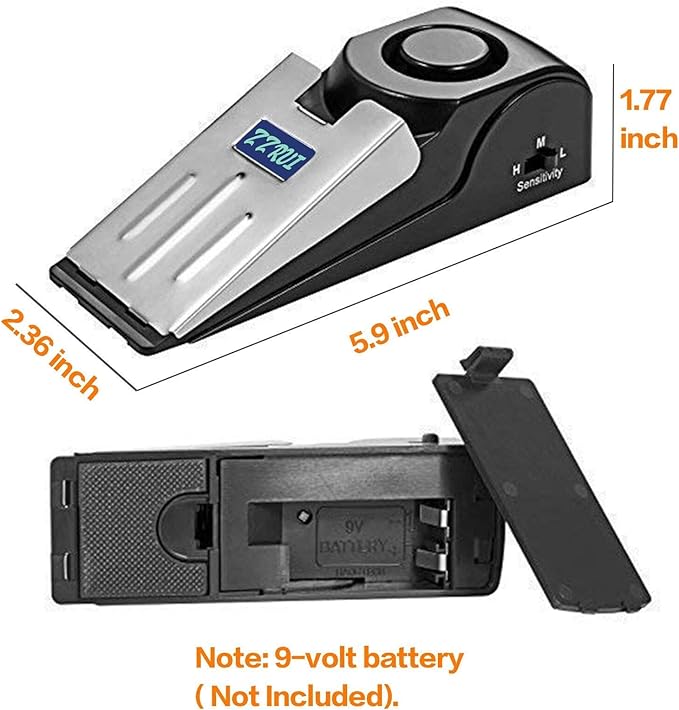 ZZRUI 2 Pack Door Stop Alarm with 120dB Siren, Wedge Door Stopper Security Device for Travel, Apartment, Hotel, Home – Portable Anti-Theft Floor Alarm for Entry Alert & Self Defense, Black