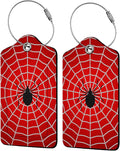 Spider Web 2-Pcs Premium Leather Tags with Privacy Covers,Luggage Tag Stainless Steel Loops Ideal for Suitcases, Travel Bags, Backpacks